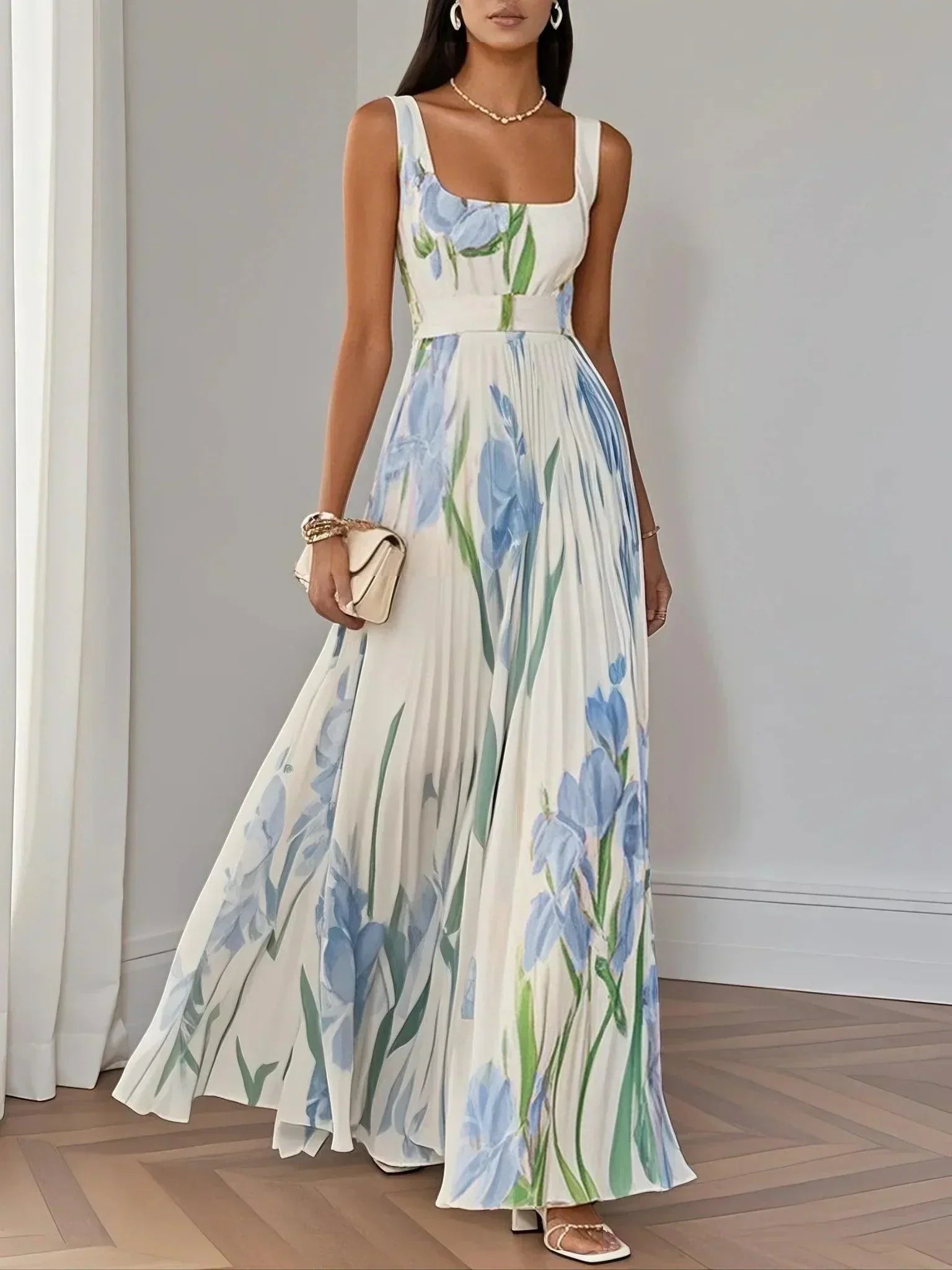 Celine Women's Maxi Dress | Lightweight Chiffon, Pleated A-Line 4
