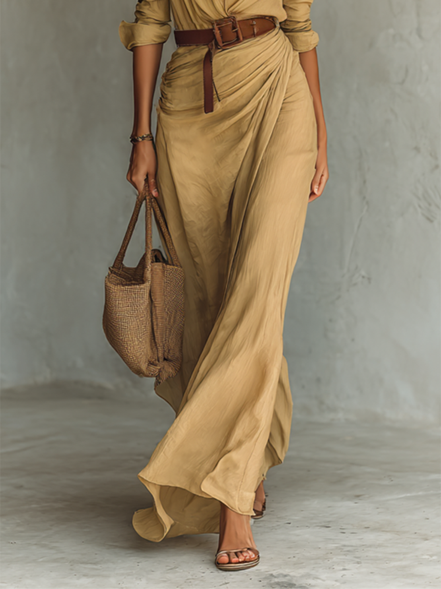 Clara Women's Maxi Dress | Cotton Tencel Blend, Belted Elegance 2