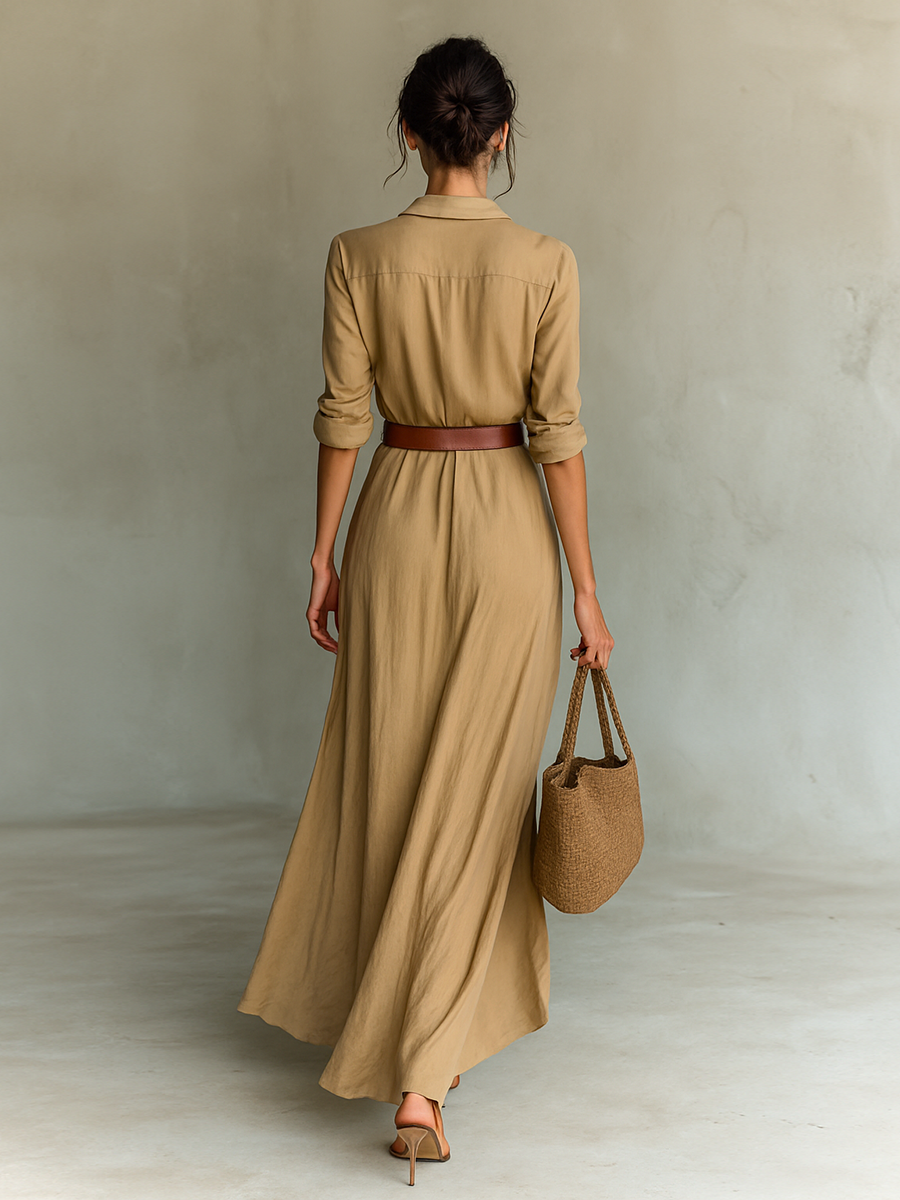 Clara Women's Maxi Dress | Cotton Tencel Blend, Belted Elegance 3