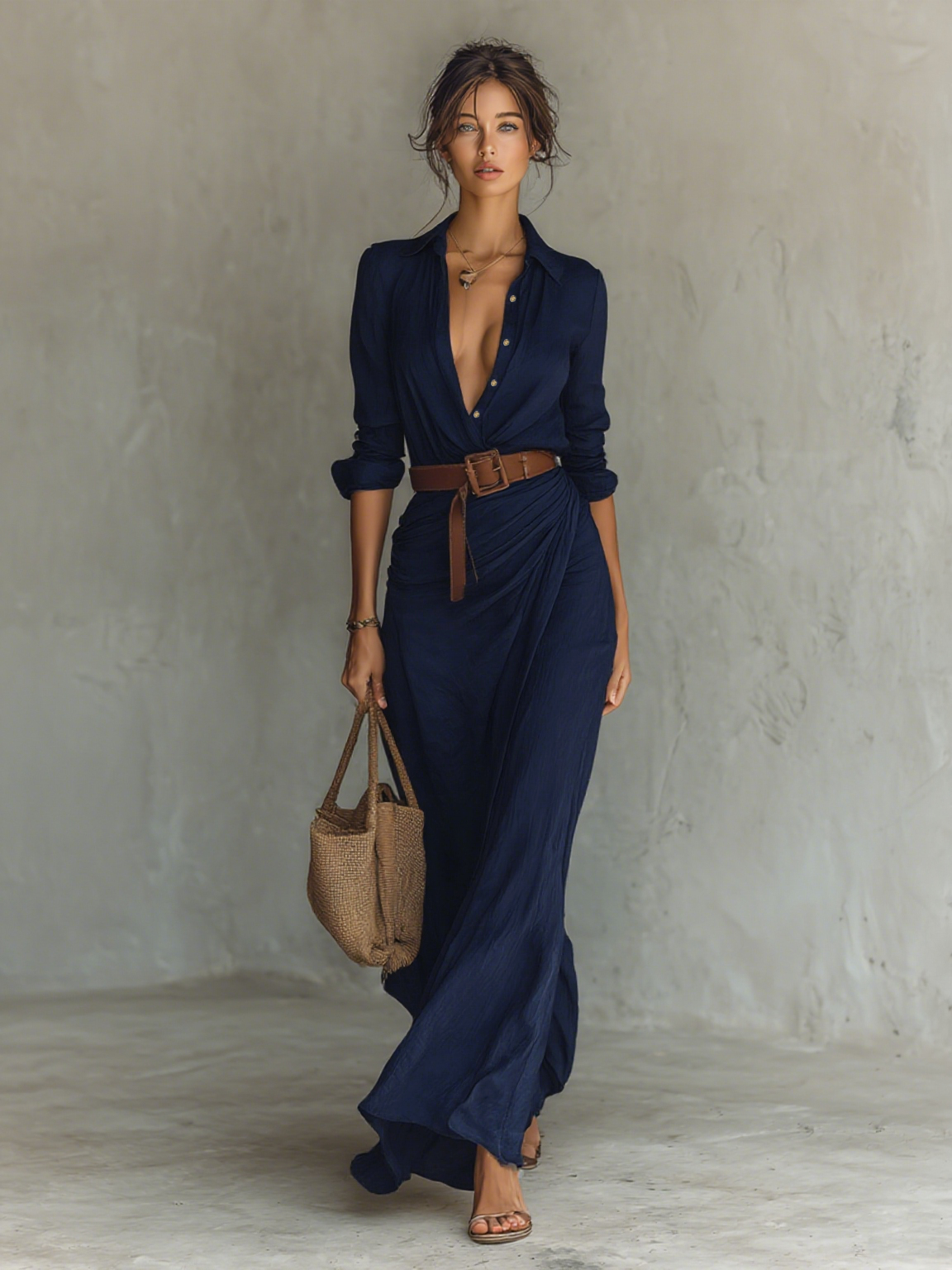 Clara Women's Maxi Dress | Cotton Tencel Blend, Belted Elegance 4