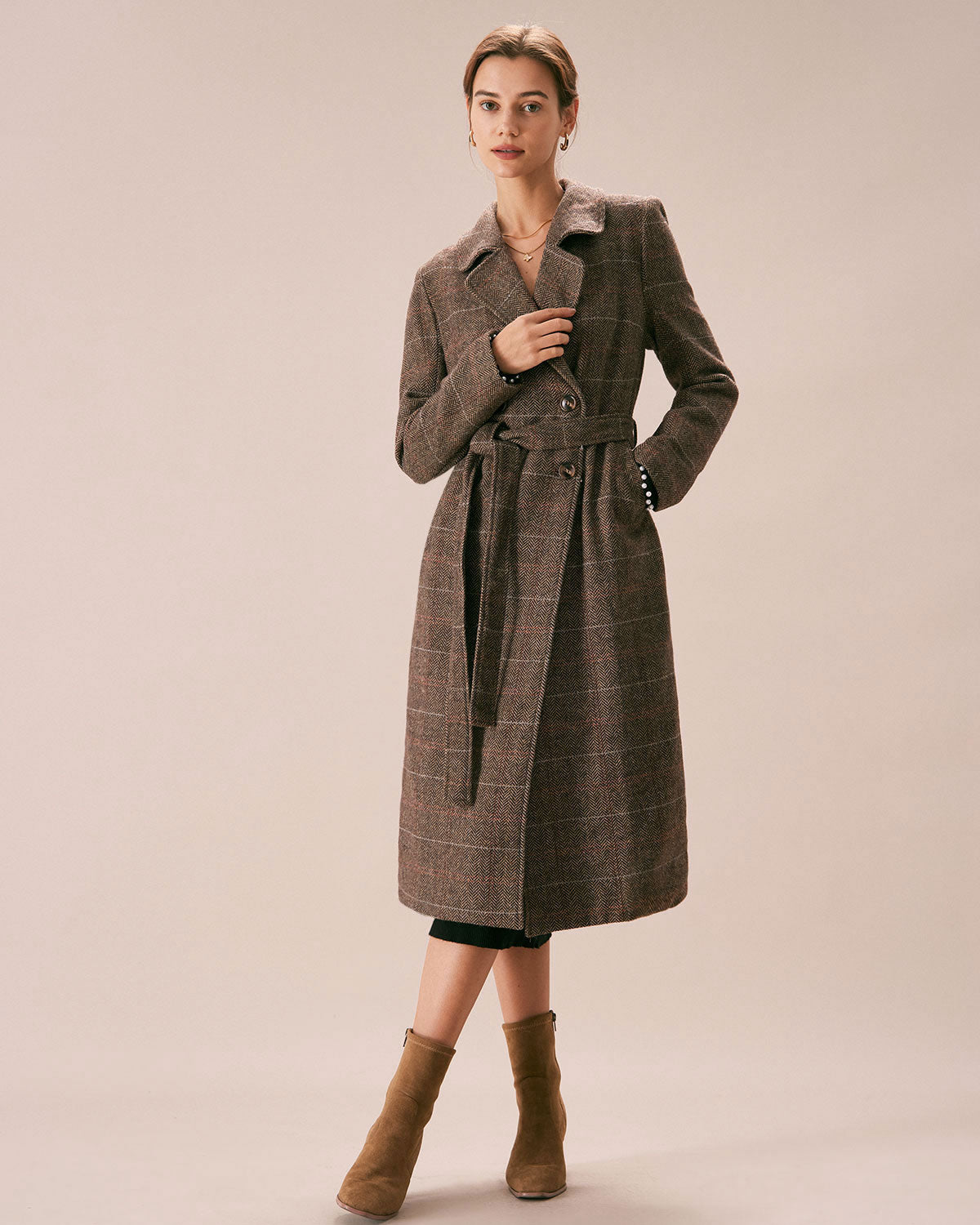 Cora Women's Trench Coat | Double-Breasted Polyester, Belted Waist