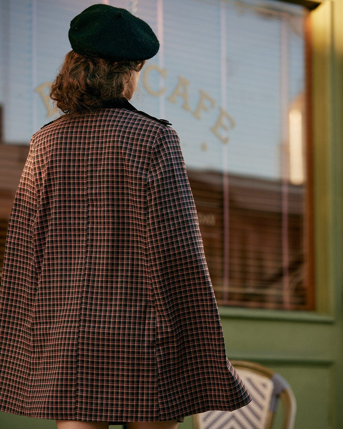 Dara Women's Coat | Double-Breasted Plaid Cape, Cotton Blend