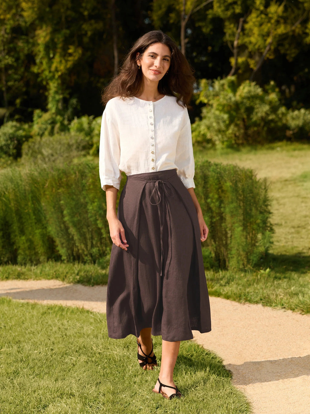 Eloise Women's Midi Skirt | 100% Linen, Adjustable Fit