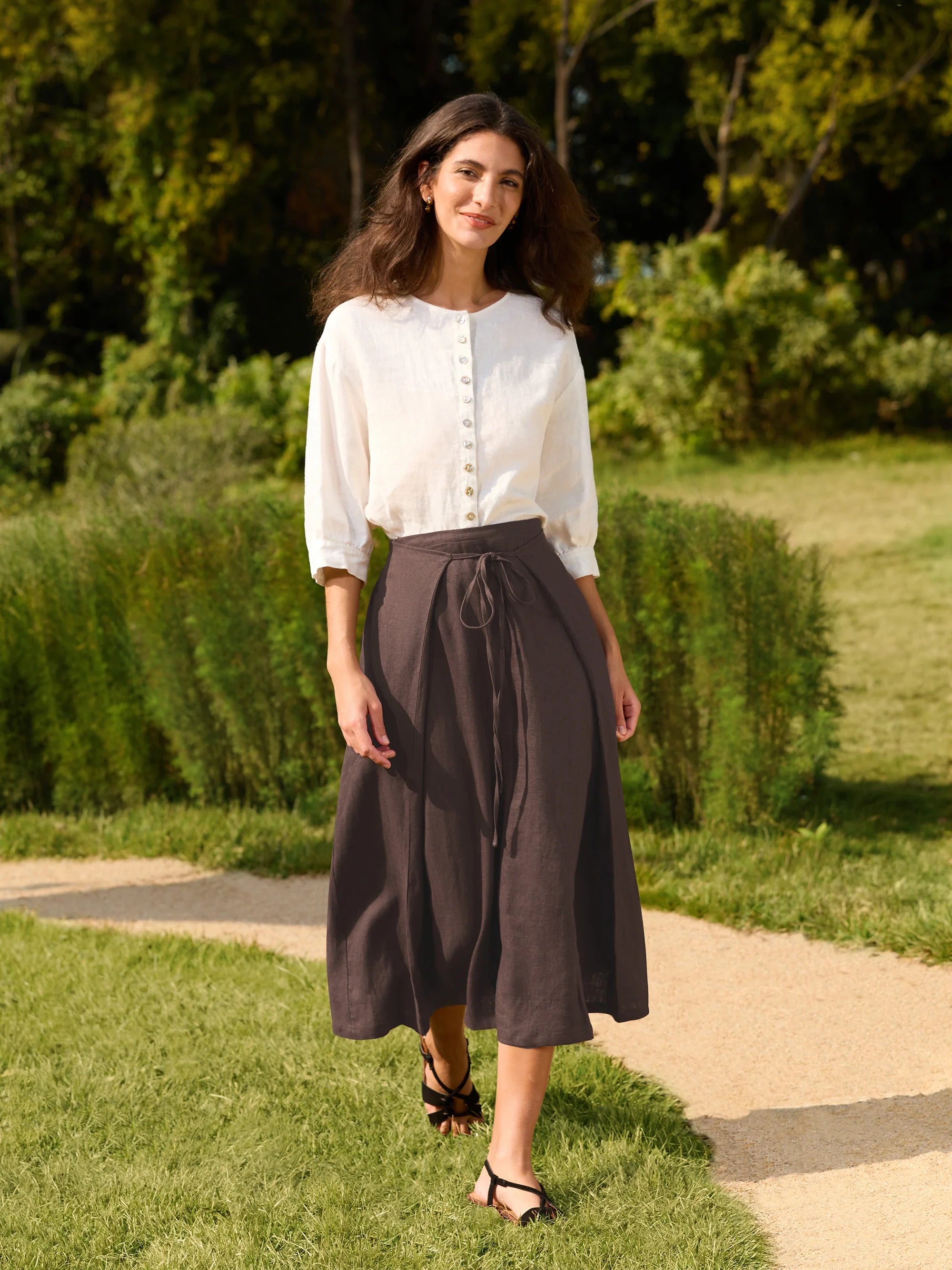 Eloise Women's Midi Skirt | 100% Linen, Adjustable Fit