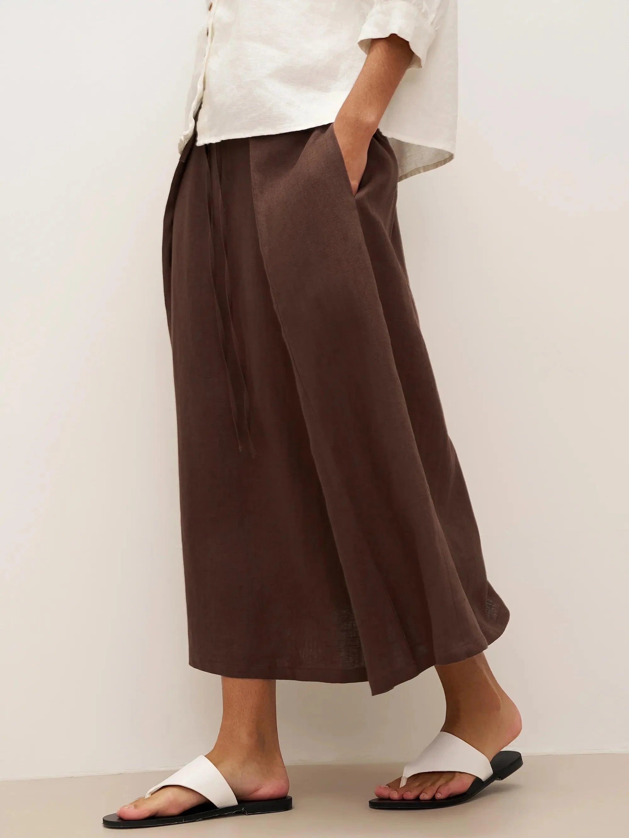 Eloise Women's Midi Skirt | 100% Linen, Adjustable Fit
