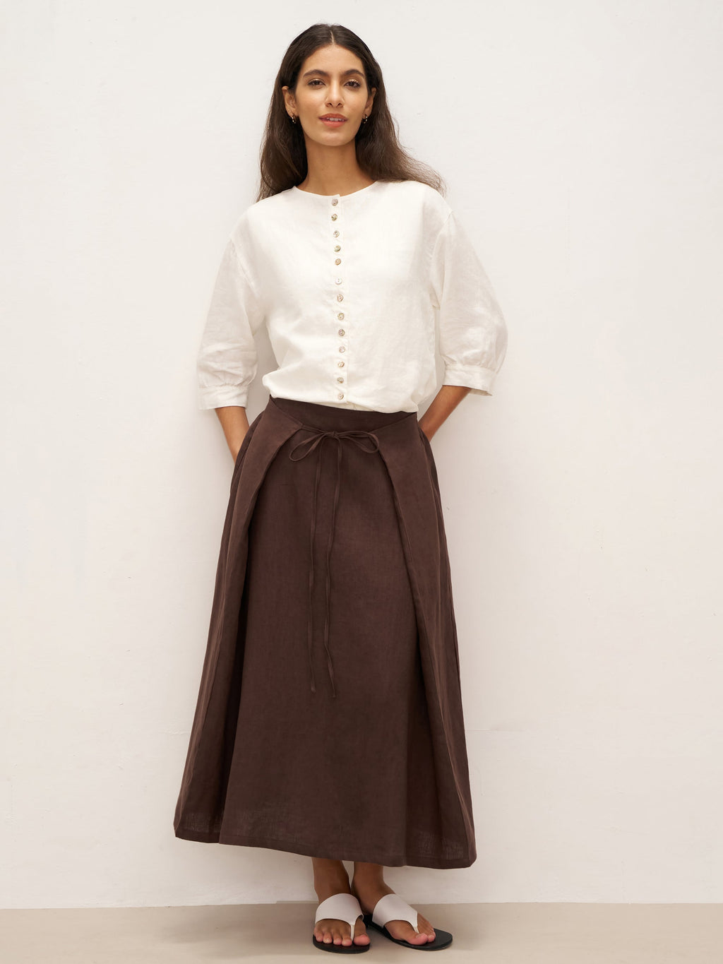 Eloise Women's Midi Skirt | 100% Linen, Adjustable Fit