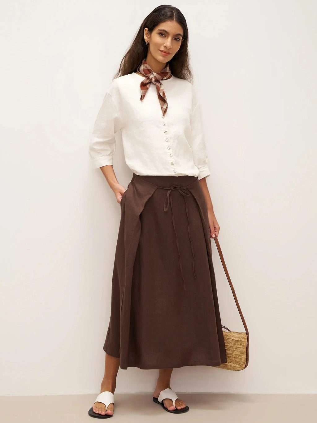 Eloise Women's Midi Skirt | 100% Linen, Adjustable Fit