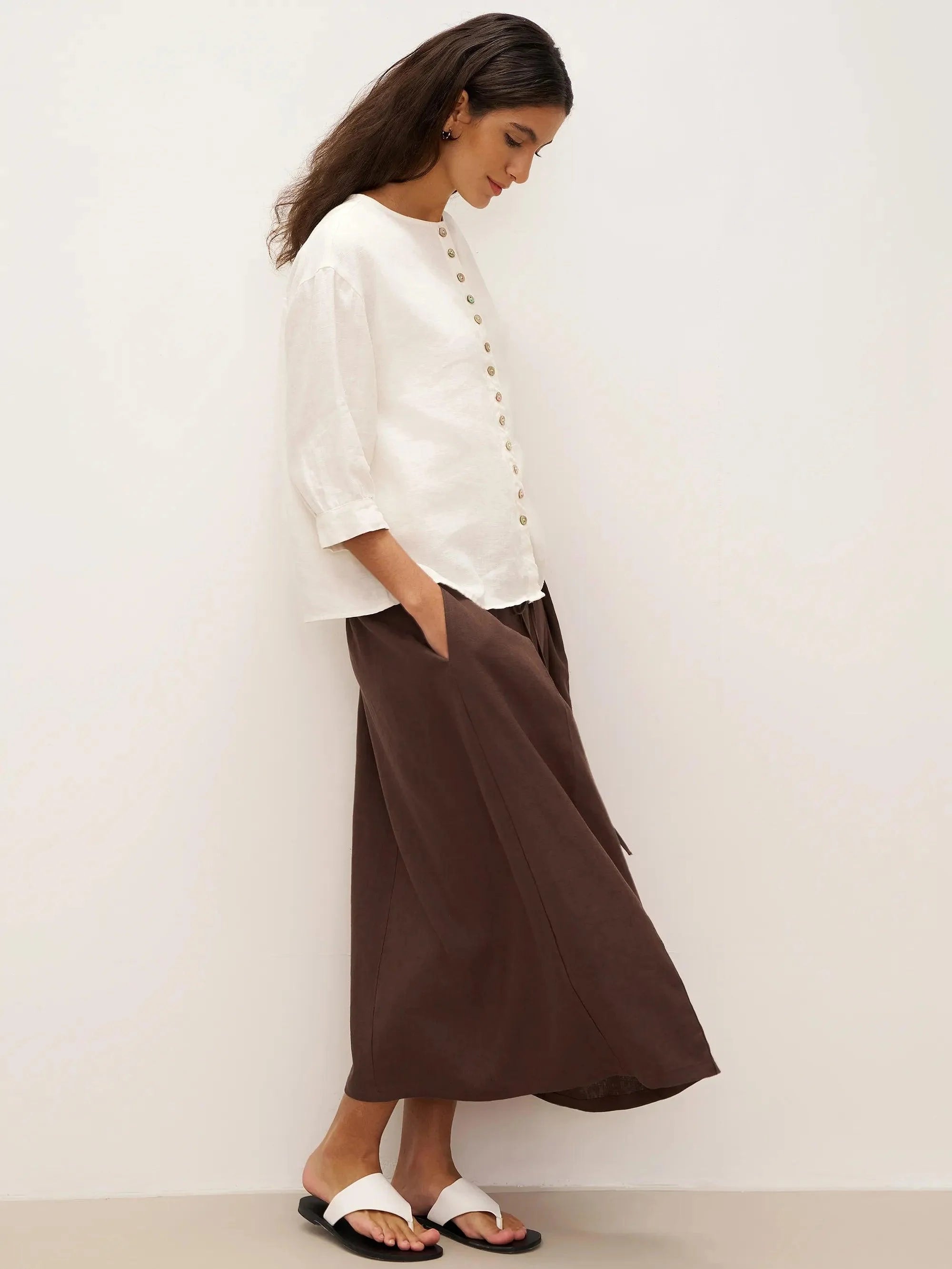 Eloise Women's Midi Skirt | 100% Linen, Adjustable Fit