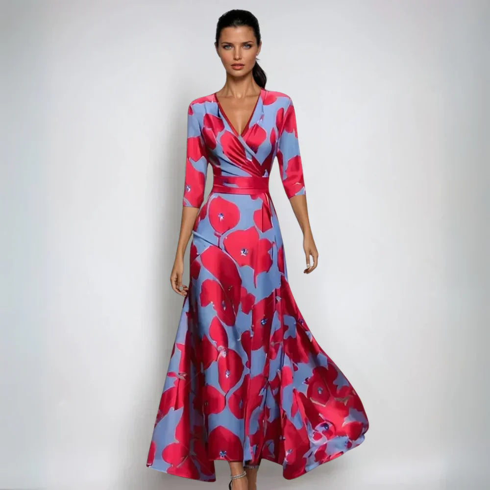 Elysia Women's Maxi Dress | Printed V-Neck, A-Line Silhouette 0