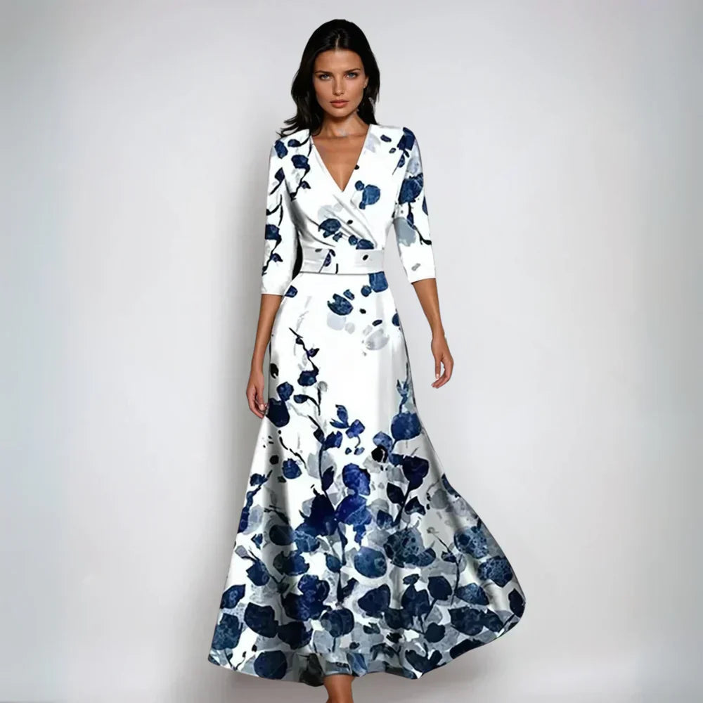 Elysia Women's Maxi Dress | Printed V-Neck, A-Line Silhouette 1