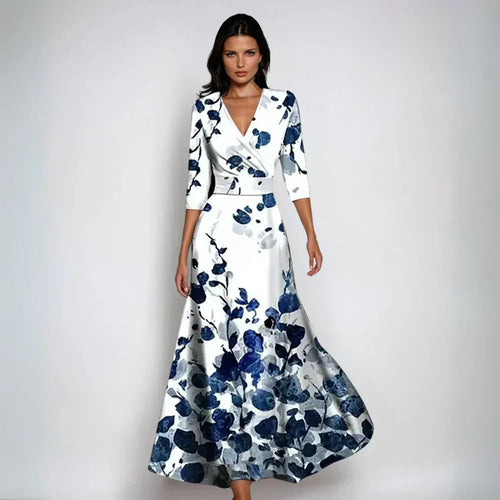 Elysia Women's Maxi Dress | Printed V-Neck, A-Line Silhouette 1