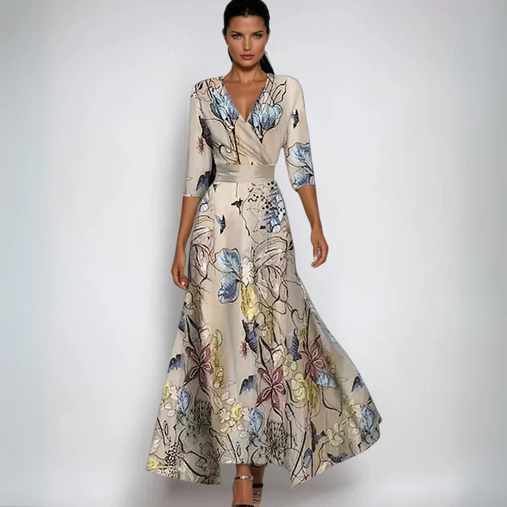 Elysia Women's Maxi Dress | Printed V-Neck, A-Line Silhouette 2