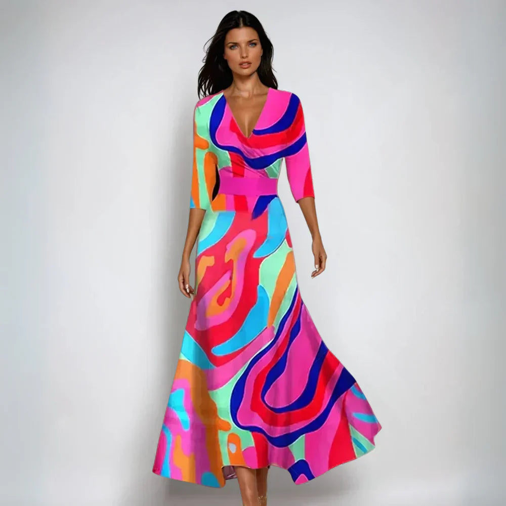 Elysia Women's Maxi Dress | Printed V-Neck, A-Line Silhouette 3