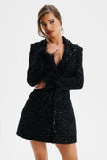 Elysia Women's Mini Blazer Dress | Sequin Boucle, Feather Cuffs 2