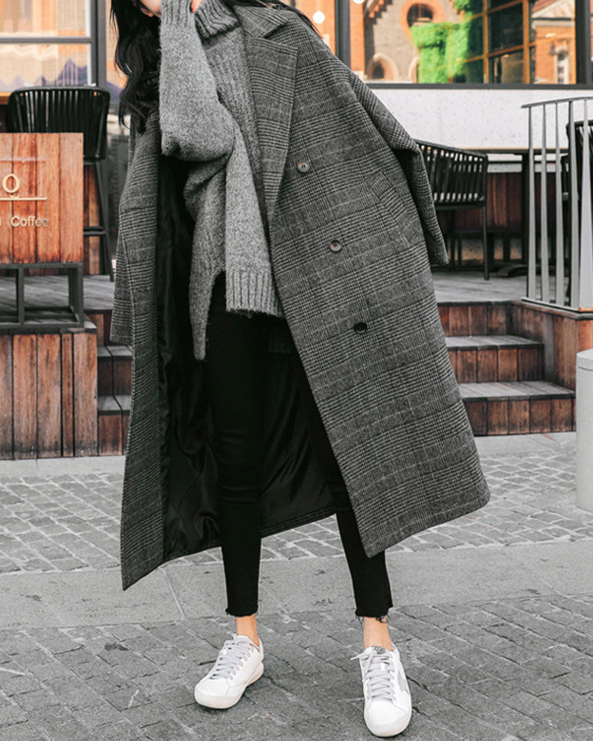 Gavin Men's Trench Coat | Grey Plaid, Long Length