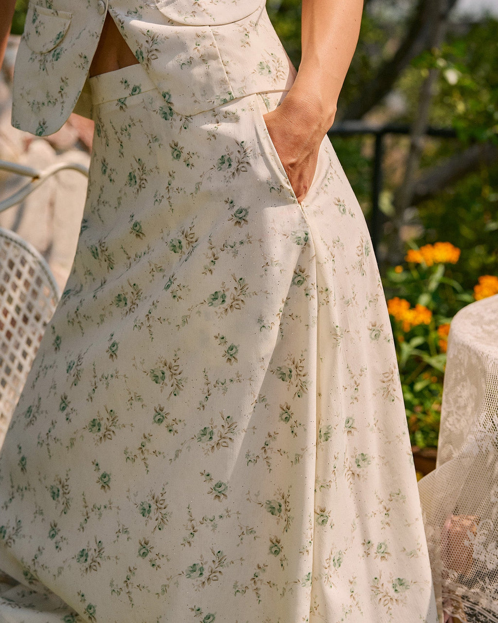 Giselle Women's Midi Skirt | Floral Print, A-Line with Pockets