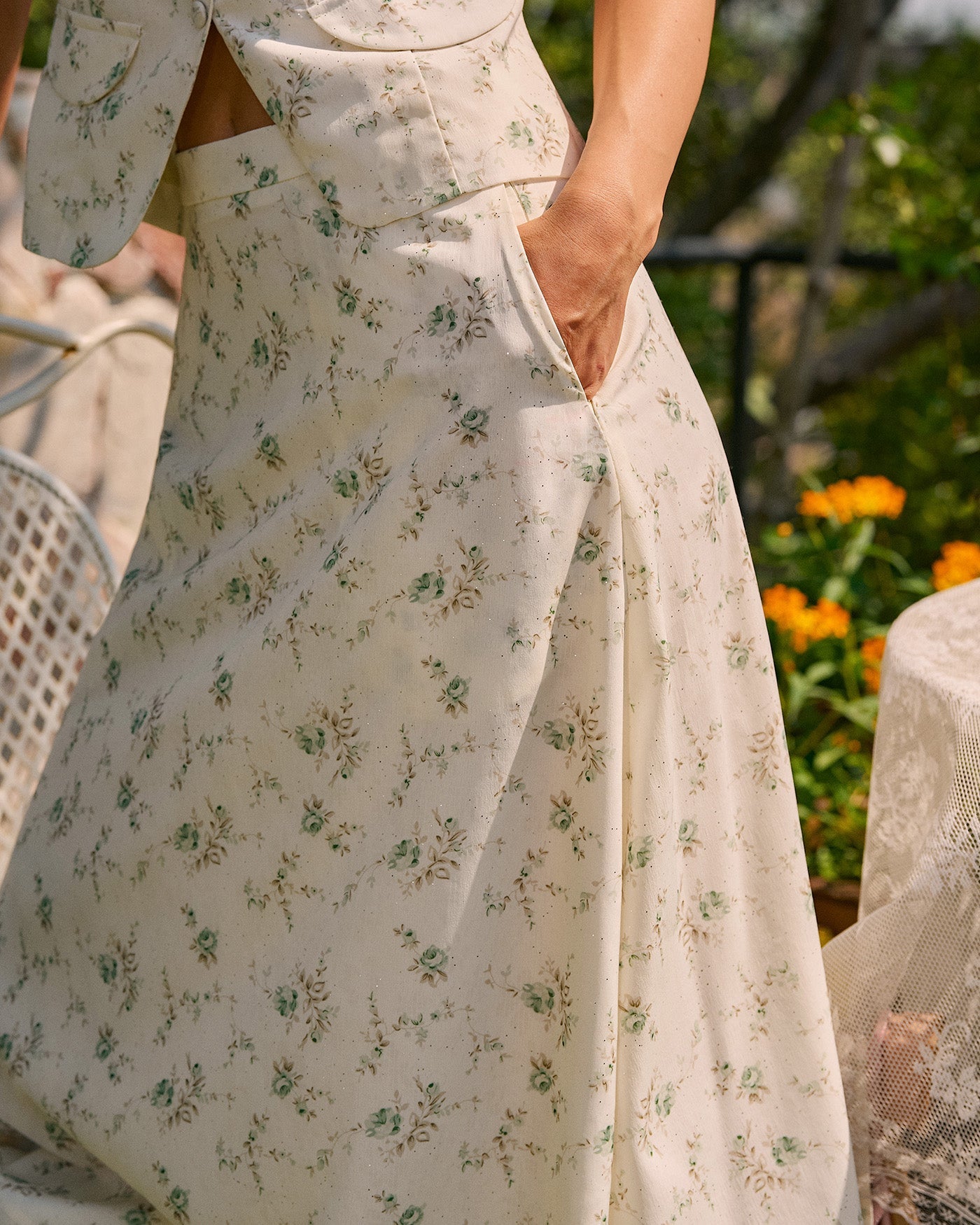Giselle Women's Midi Skirt | Floral Print, A-Line with Pockets