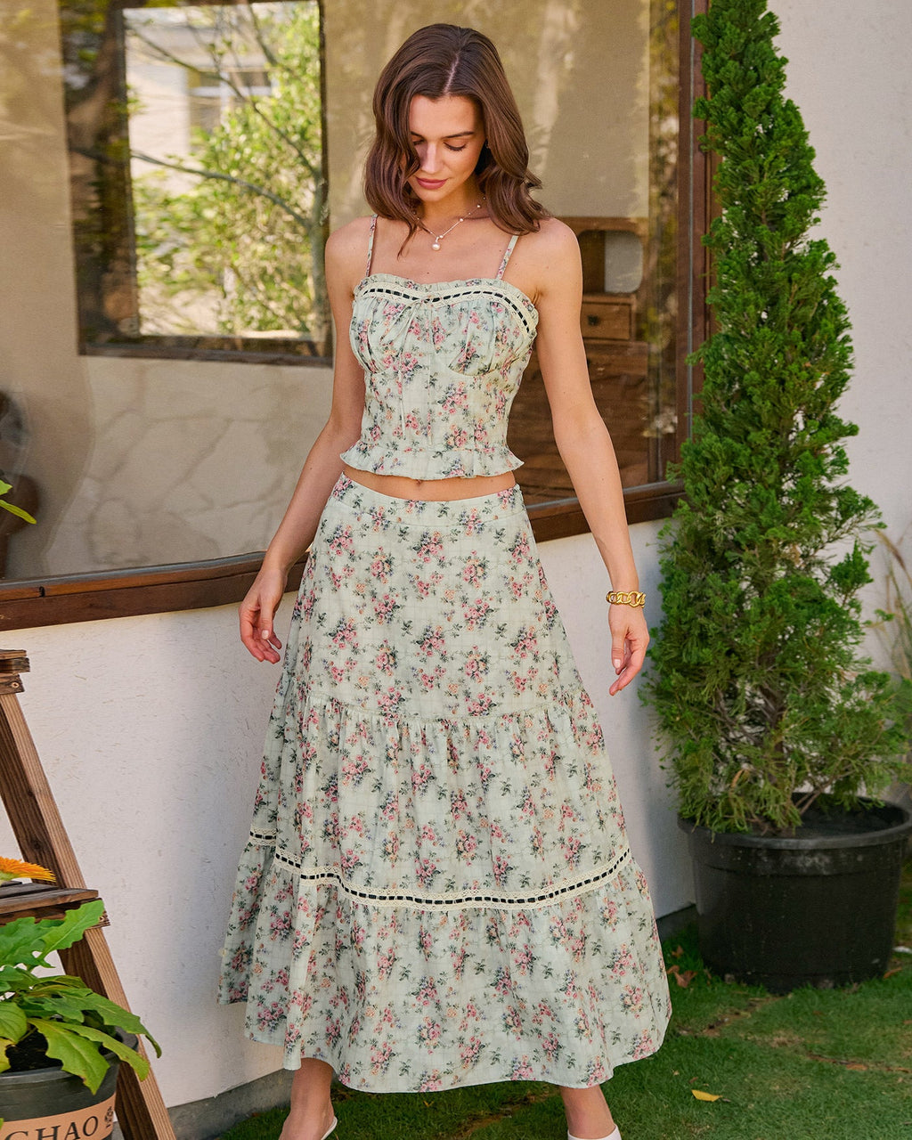 Giselle Women's Midi Skirt | Floral Print, Lace Detail, A-Line