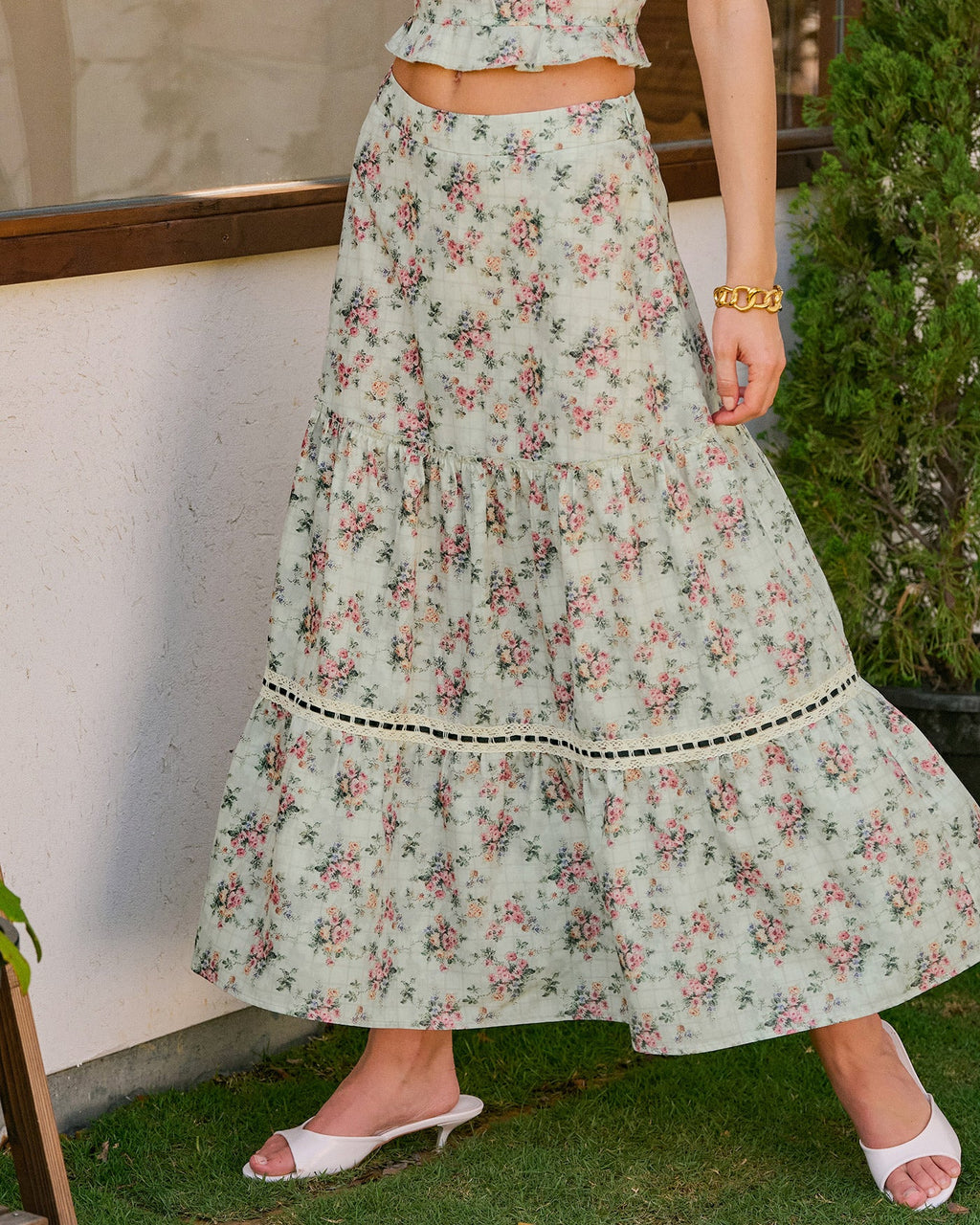 Giselle Women's Midi Skirt | Floral Print, Lace Detail, A-Line