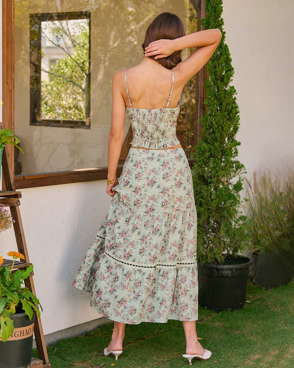 Giselle Women's Midi Skirt | Floral Print, Lace Detail, A-Line