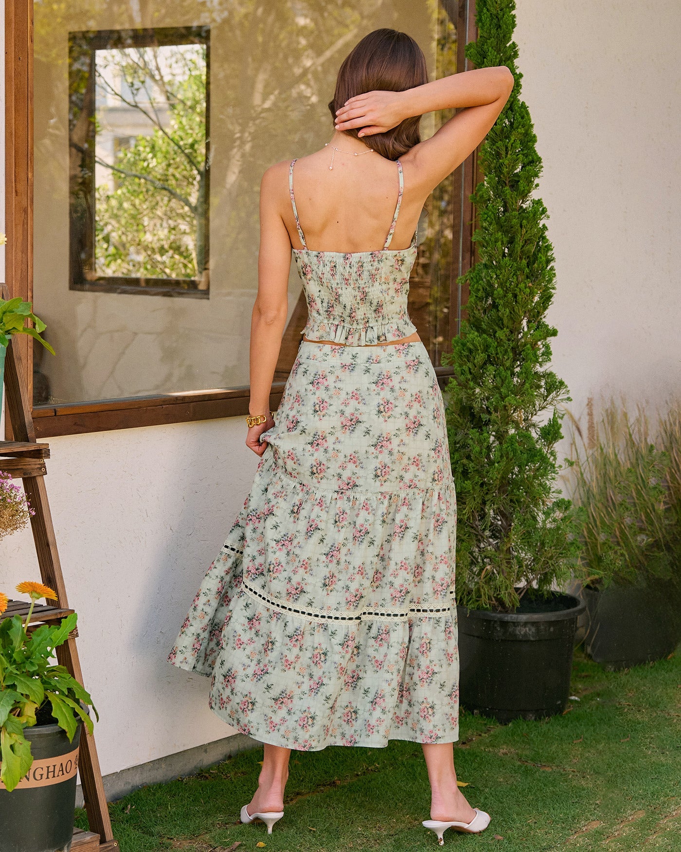 Giselle Women's Midi Skirt | Floral Print, Lace Detail, A-Line