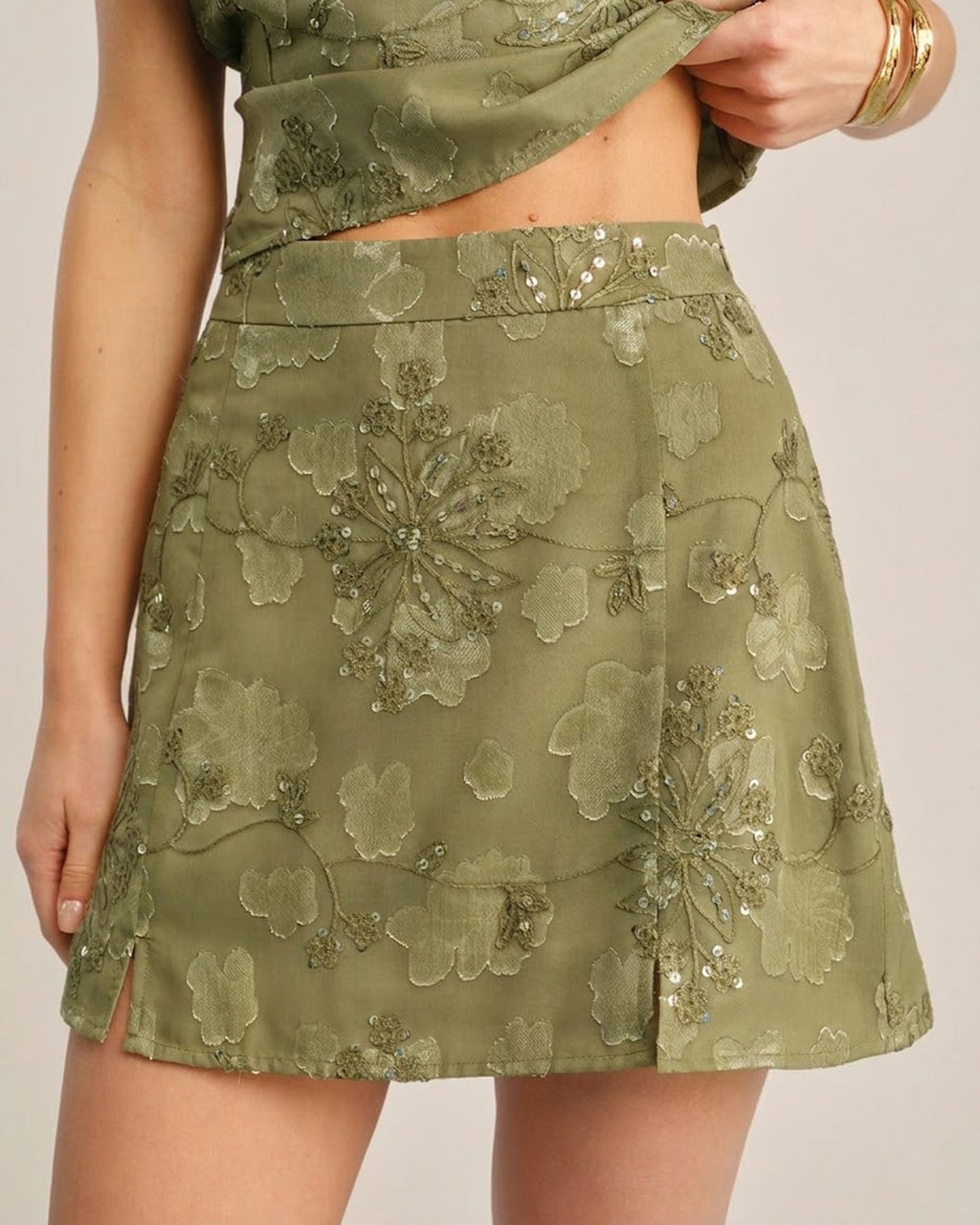 Giselle Women's Mini Skirt | Jacquard Sequins, A-Line Design
