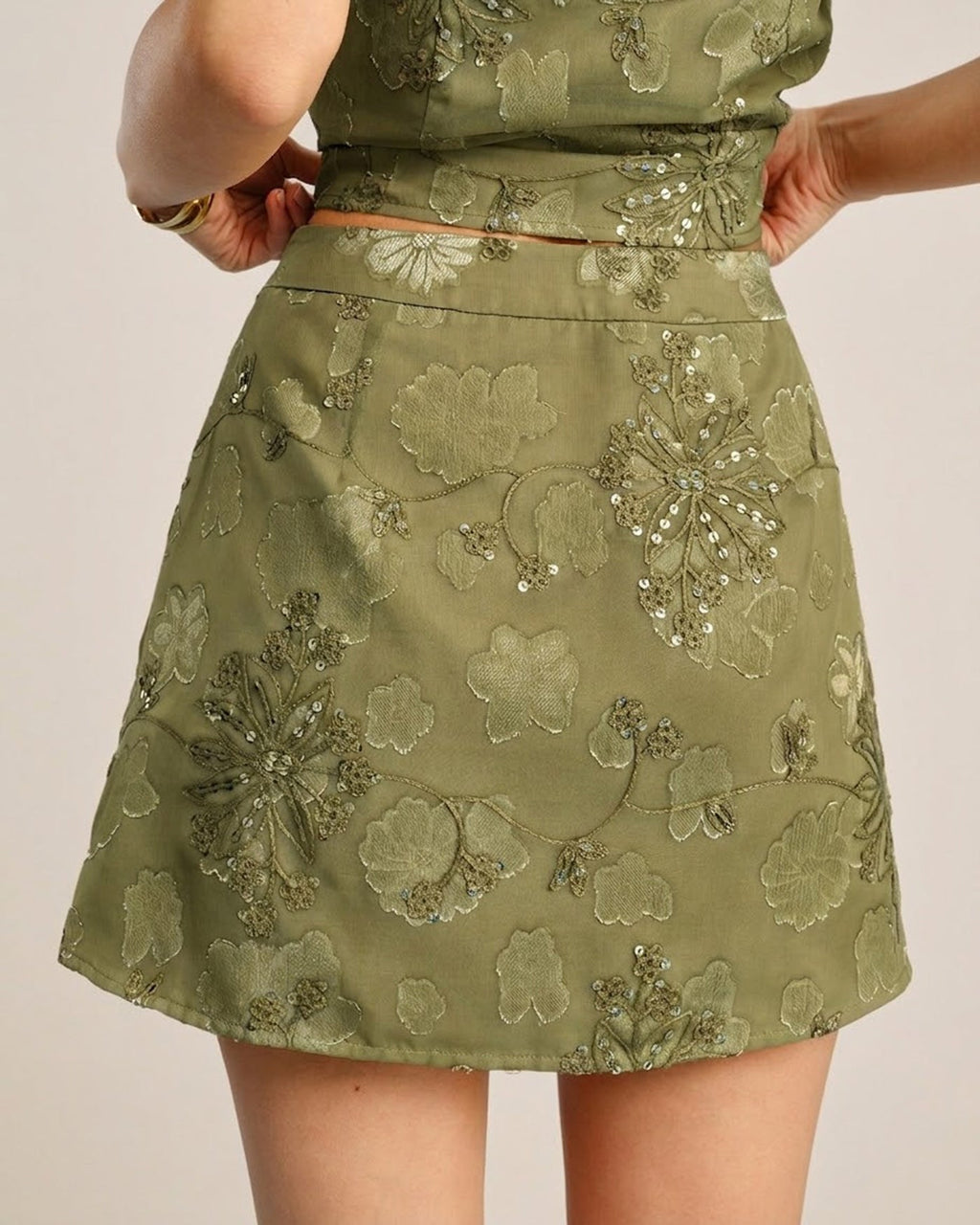 Giselle Women's Mini Skirt | Jacquard Sequins, A-Line Design
