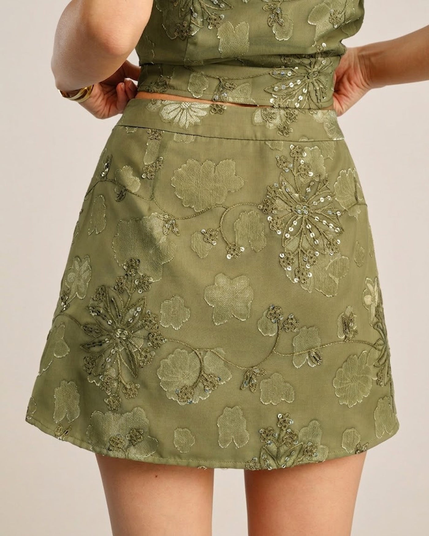 Giselle Women's Mini Skirt | Jacquard Sequins, A-Line Design