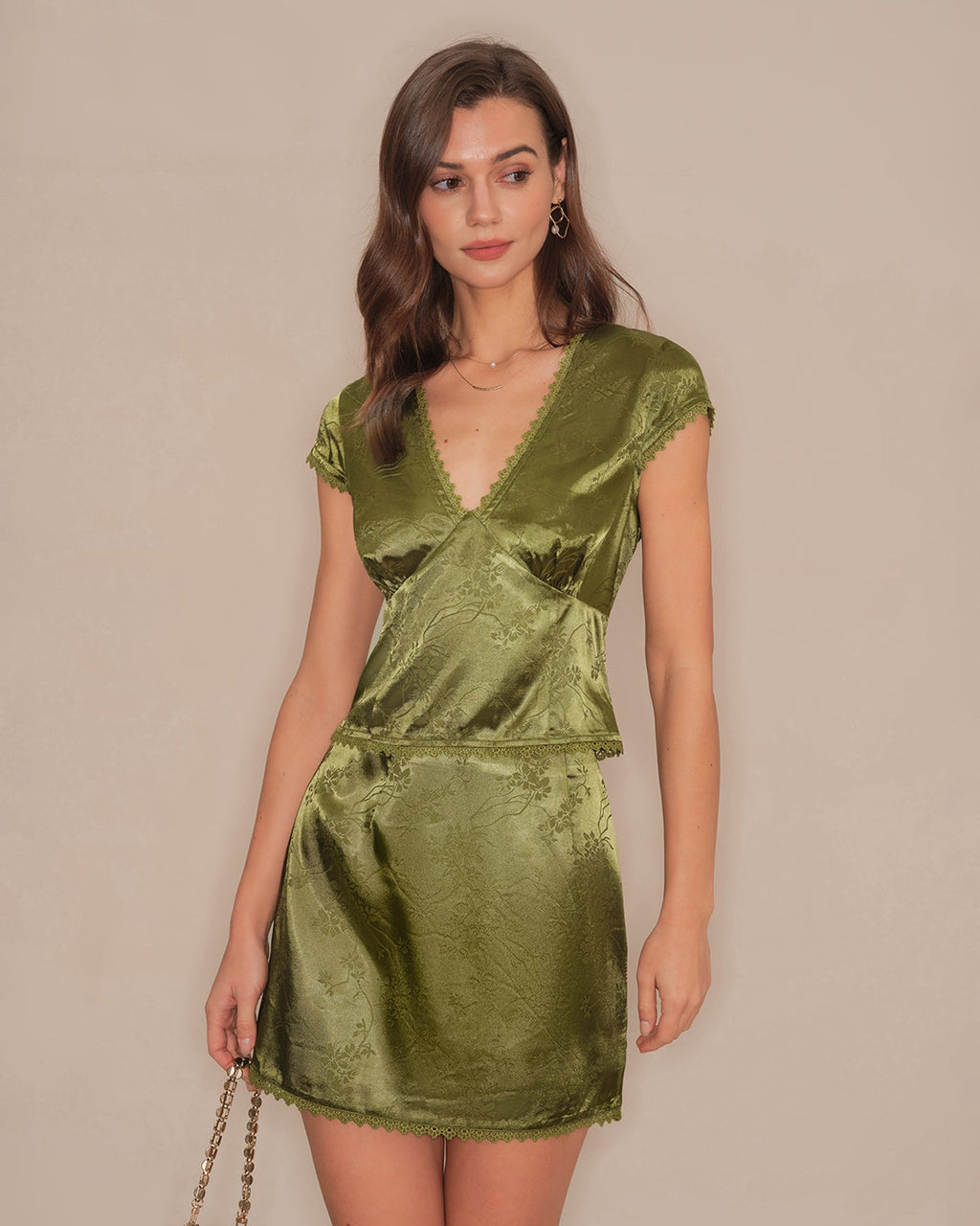Giselle Women's Mini Skirt | Satin Floral A-Line, Lace Embellishments