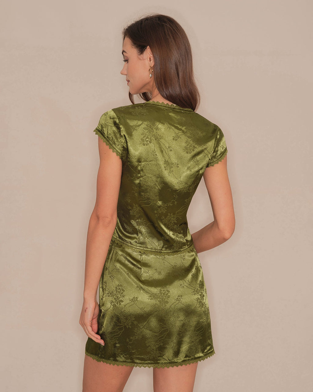 Giselle Women's Mini Skirt | Satin Floral A-Line, Lace Embellishments