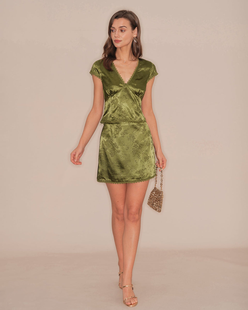 Giselle Women's Mini Skirt | Satin Floral A-Line, Lace Embellishments