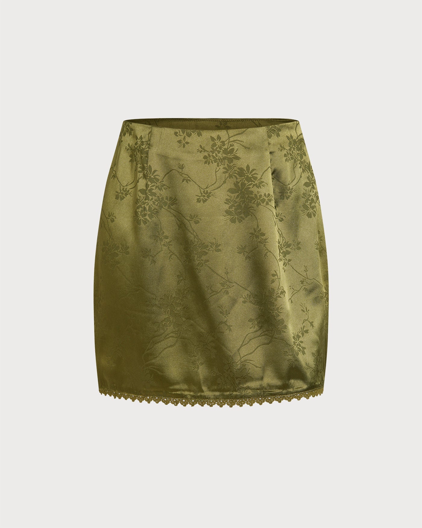 Giselle Women's Mini Skirt | Satin Floral A-Line, Lace Embellishments