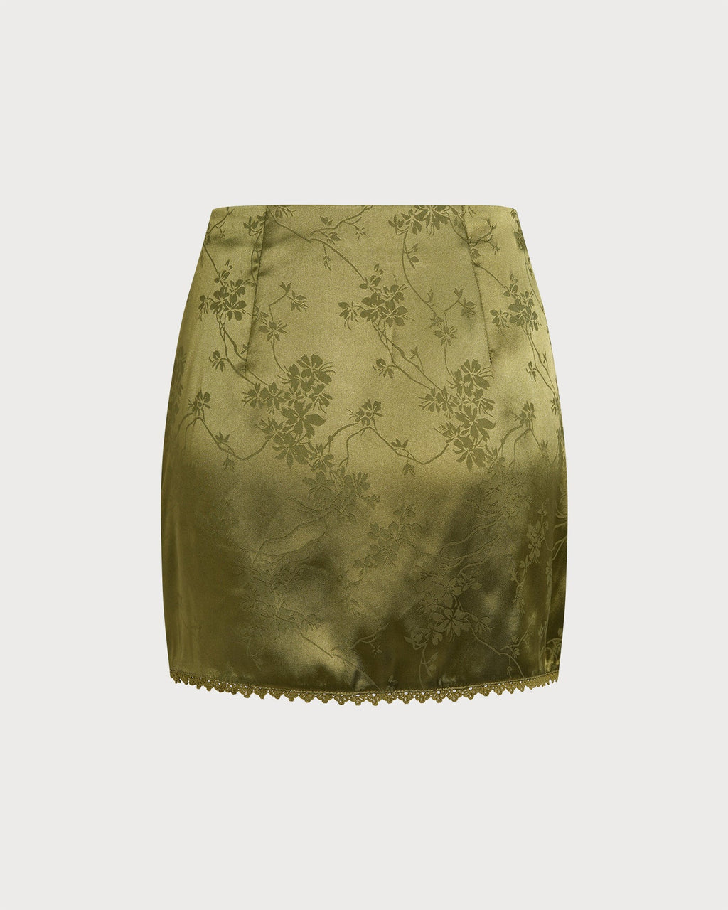 Giselle Women's Mini Skirt | Satin Floral A-Line, Lace Embellishments