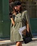 Giselle Women's Winter Coat | Green Plaid, Loose Fit Cape Design