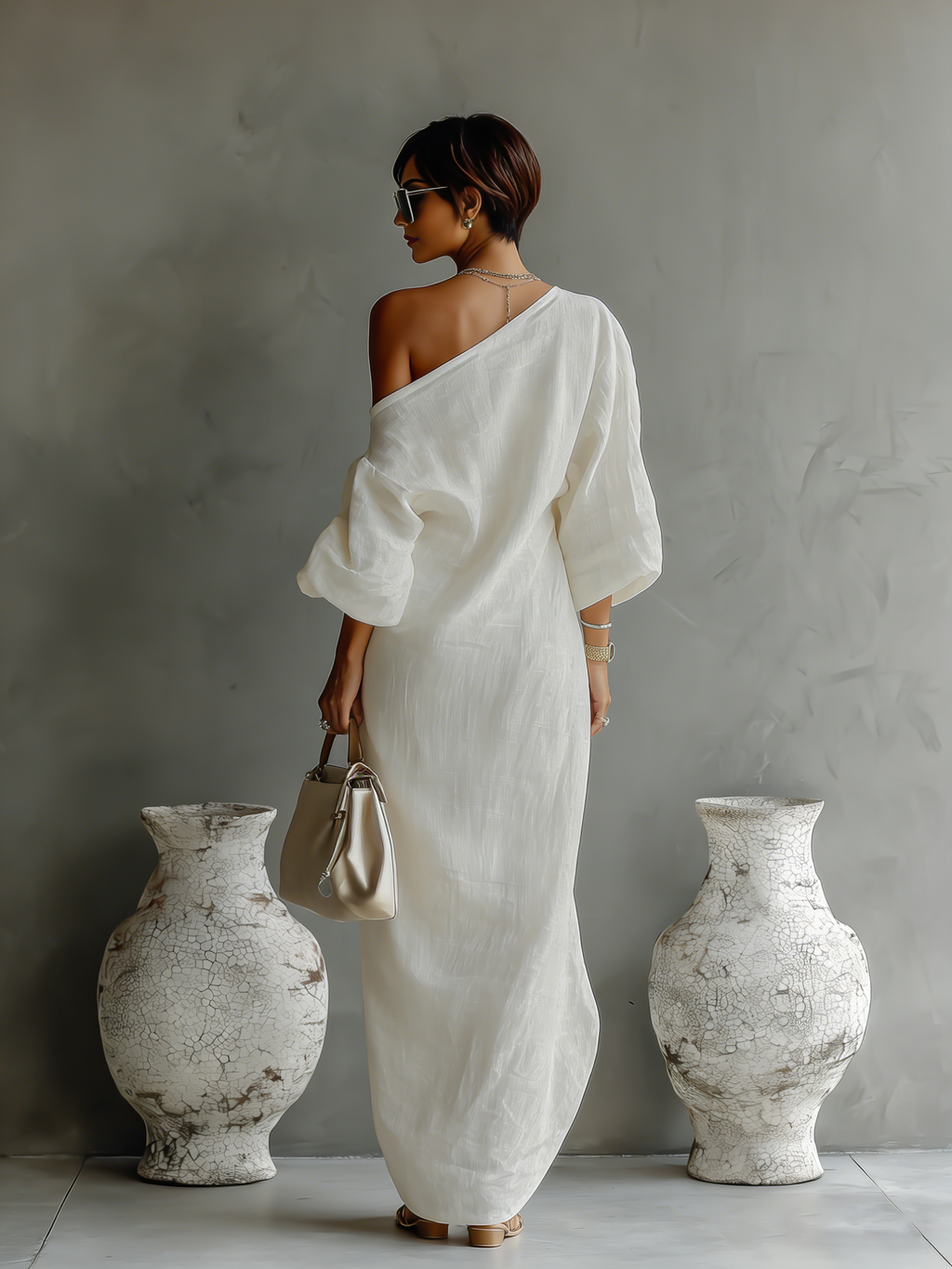 Ivy Women's Maxi Dress | Organic Cotton-Linen Blend, One-Shoulder 1
