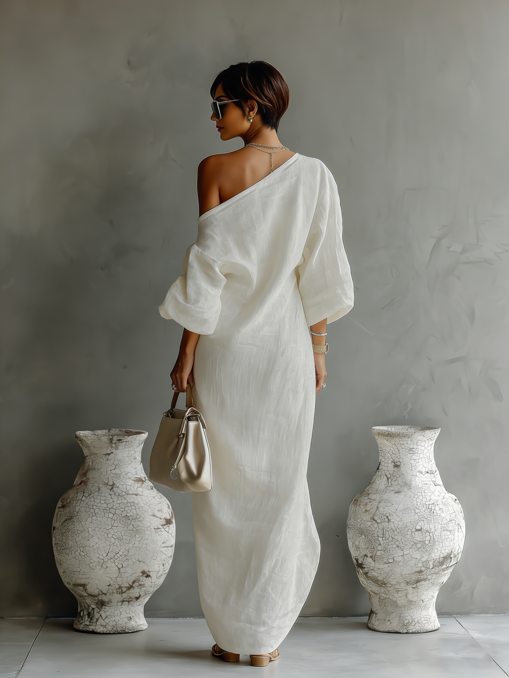Ivy Women's Maxi Dress | Organic Cotton-Linen Blend, One-Shoulder 1