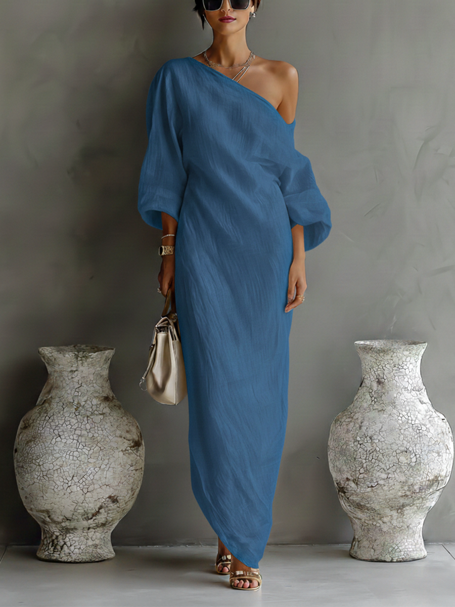 Ivy Women's Maxi Dress | Organic Cotton-Linen Blend, One-Shoulder 4