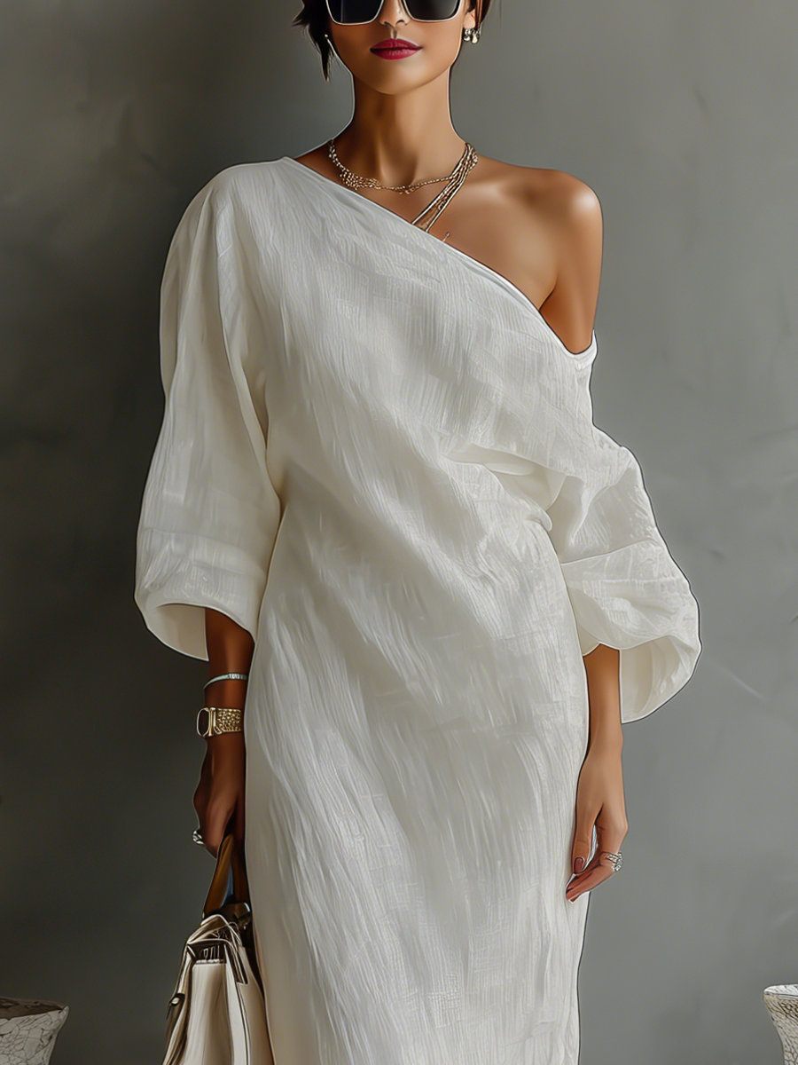 Ivy Women's Maxi Dress | Organic Cotton-Linen Blend, One-Shoulder 5