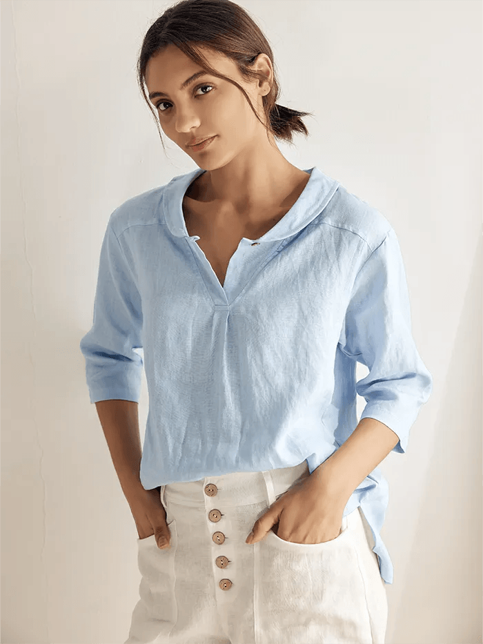 Jasmine Women's Top | 100% Linen, Relaxed Fit, Asymmetrical Hem
