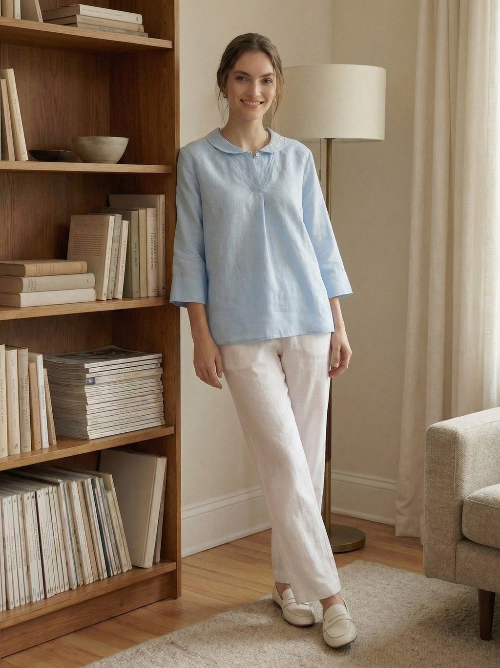 Jasmine Women's Top | 100% Linen, Relaxed Fit, Asymmetrical Hem