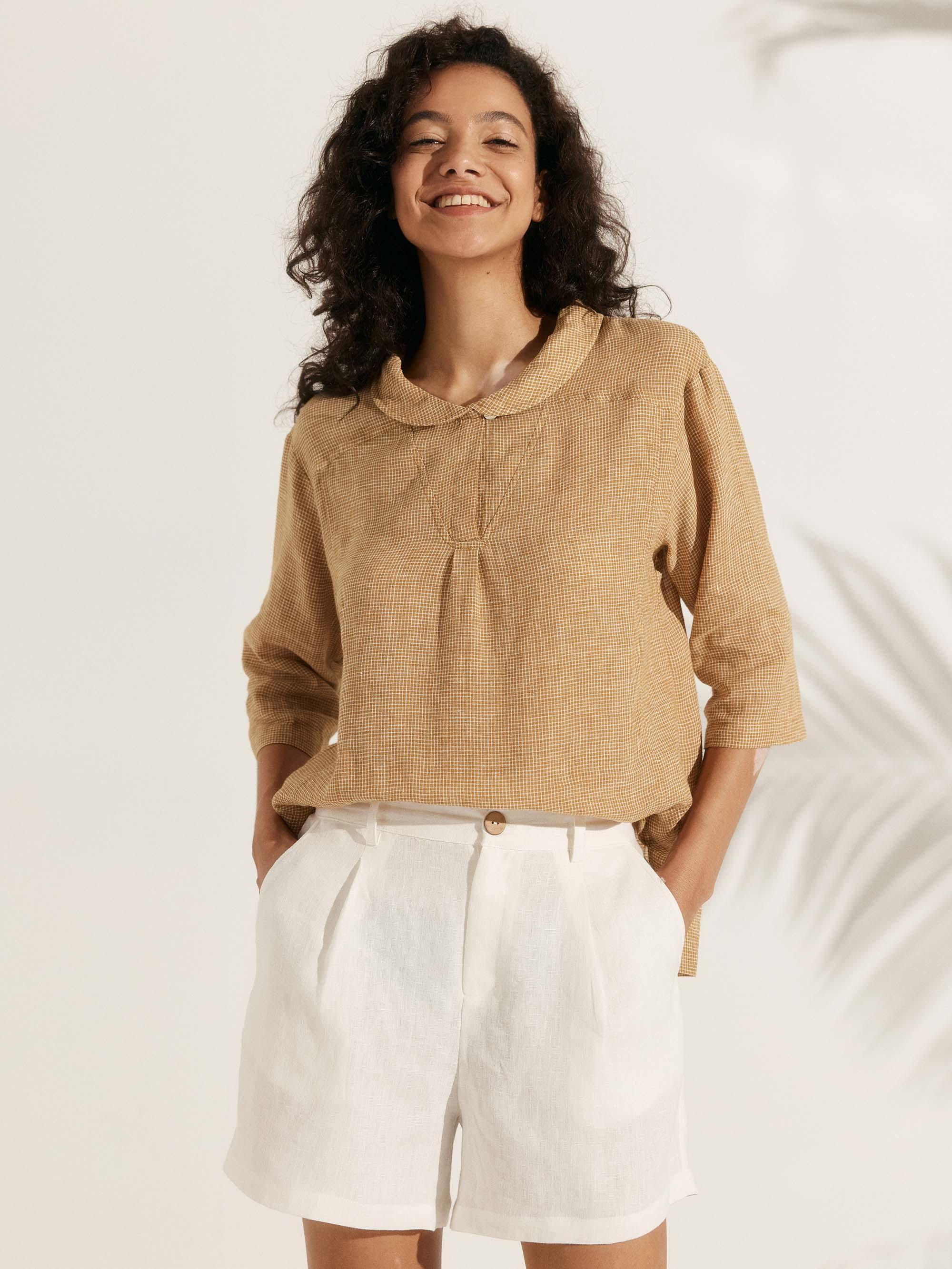 Jasmine Women's Top | 100% Linen, Relaxed Fit, Asymmetrical Hem
