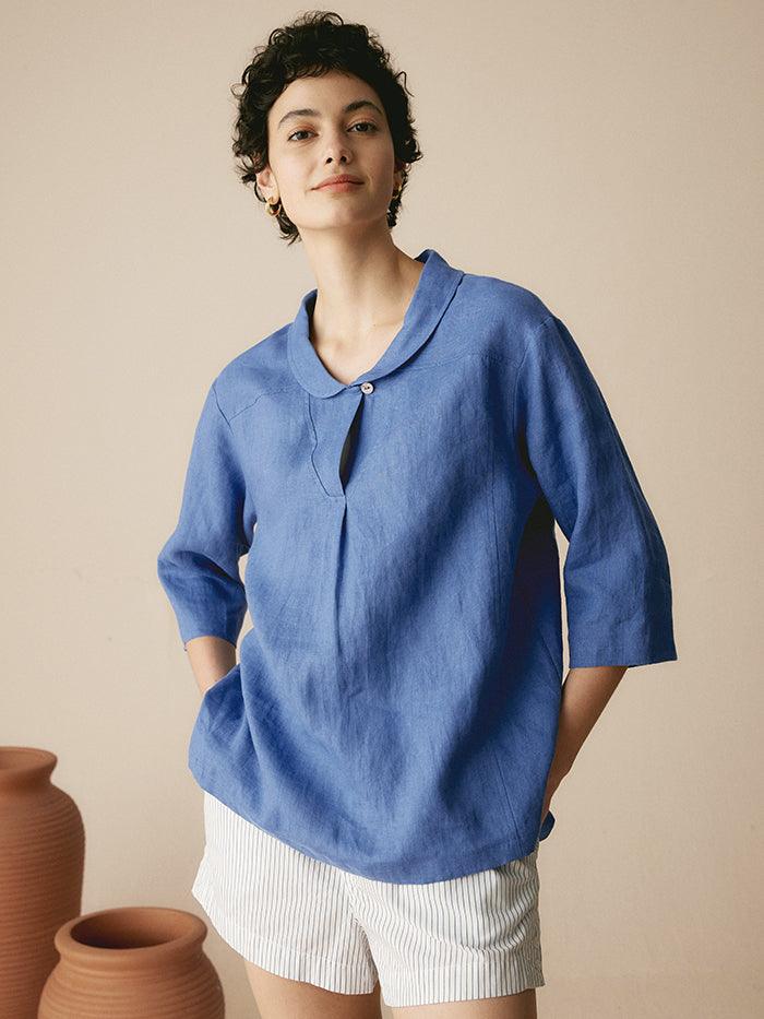 Jasmine Women's Top | 100% Linen, Relaxed Fit, Asymmetrical Hem