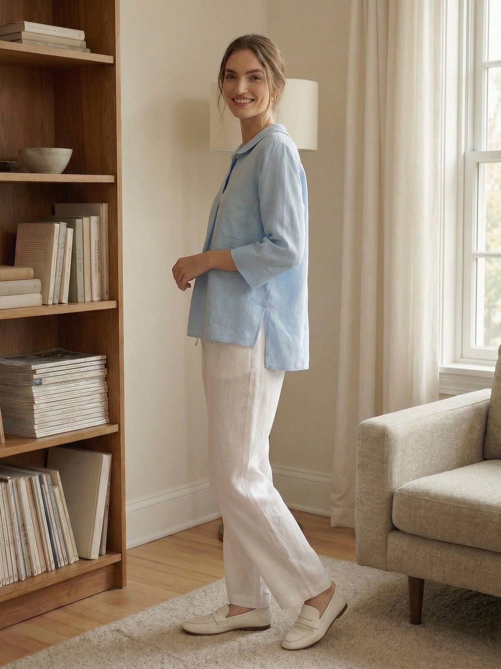 Jasmine Women's Top | 100% Linen, Relaxed Fit, Asymmetrical Hem