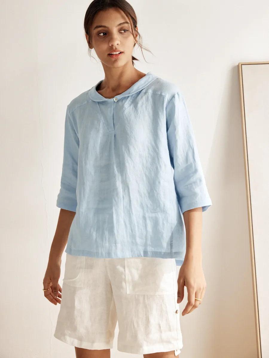 Jasmine Women's Top | 100% Linen, Relaxed Fit, Asymmetrical Hem