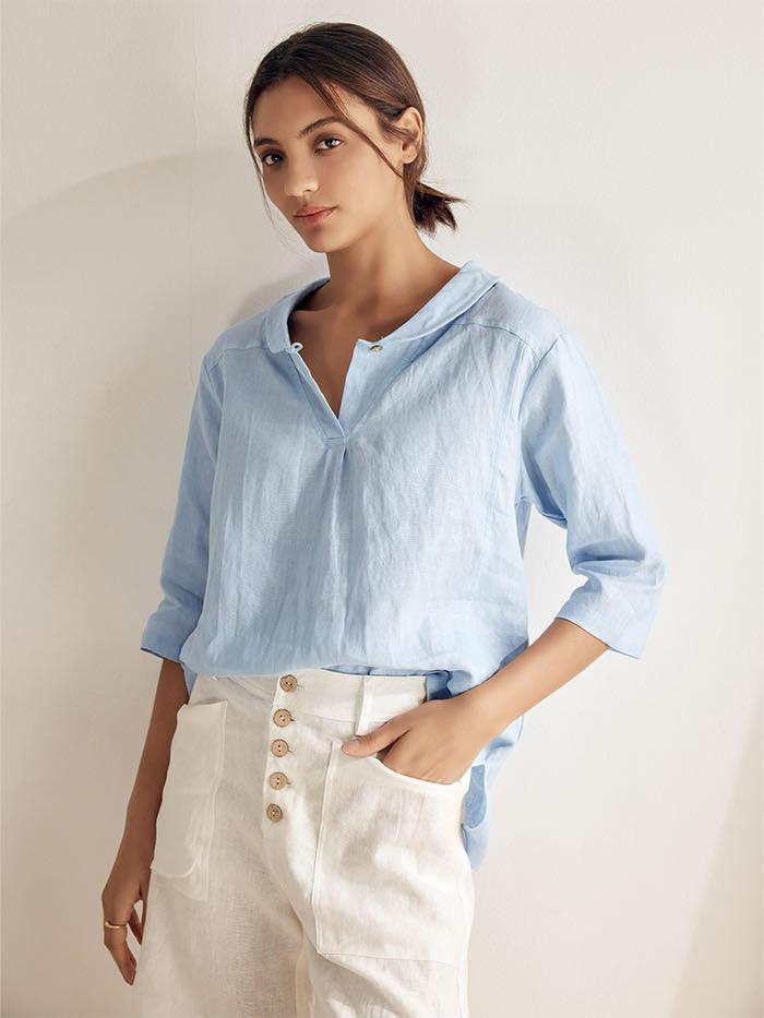 Jasmine Women's Top | 100% Linen, Relaxed Fit, Asymmetrical Hem