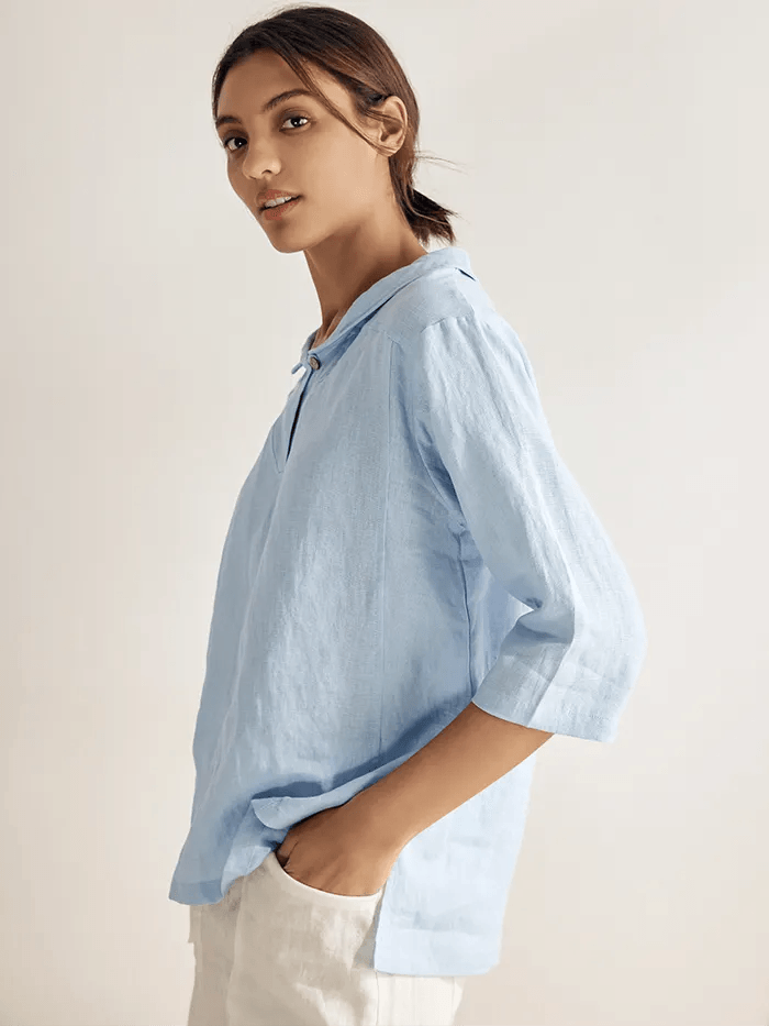 Jasmine Women's Top | 100% Linen, Relaxed Fit, Asymmetrical Hem