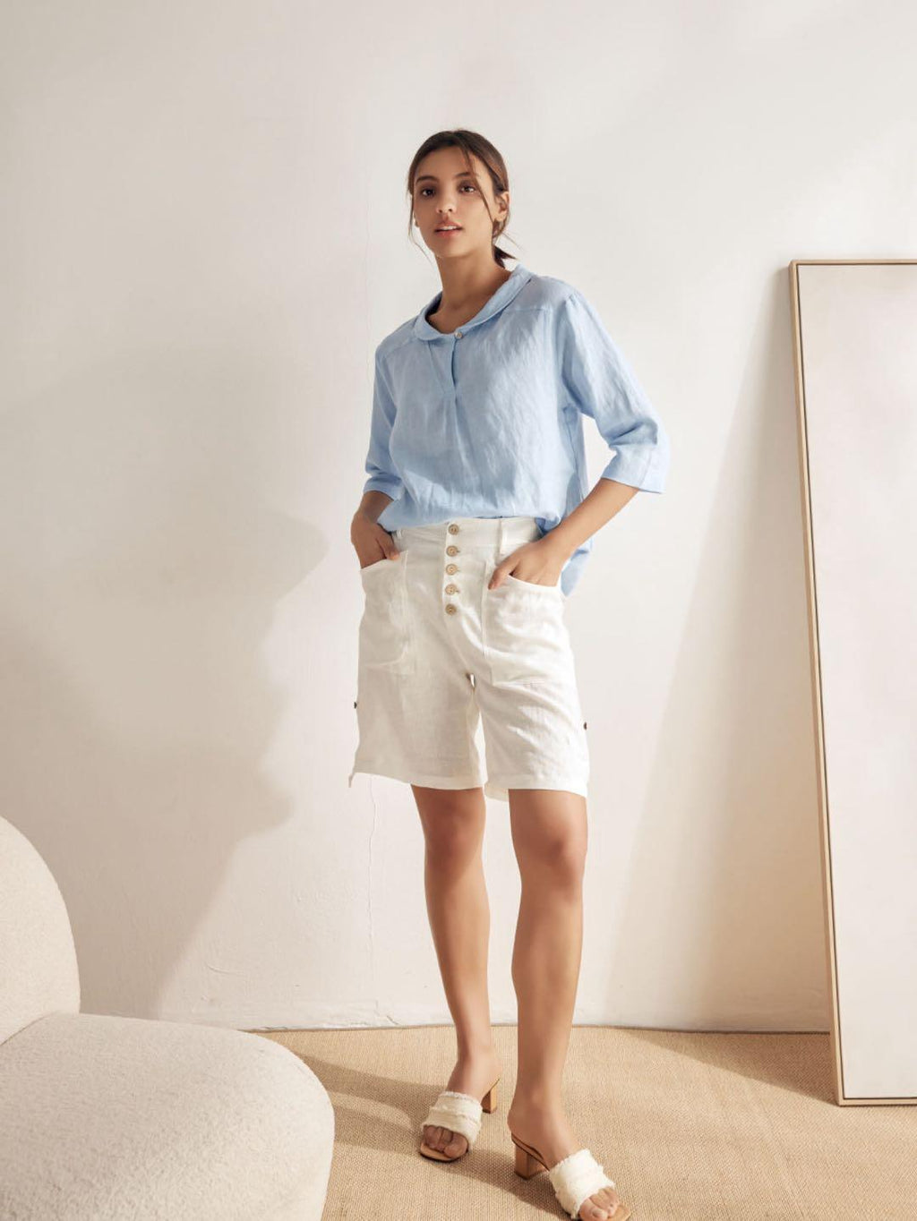 Jasmine Women's Top | 100% Linen, Relaxed Fit, Asymmetrical Hem