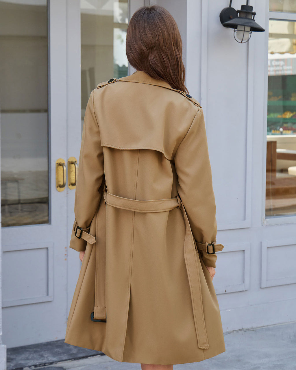 Kara Women's Trench Coat | Belted Khaki, Notched Neckline