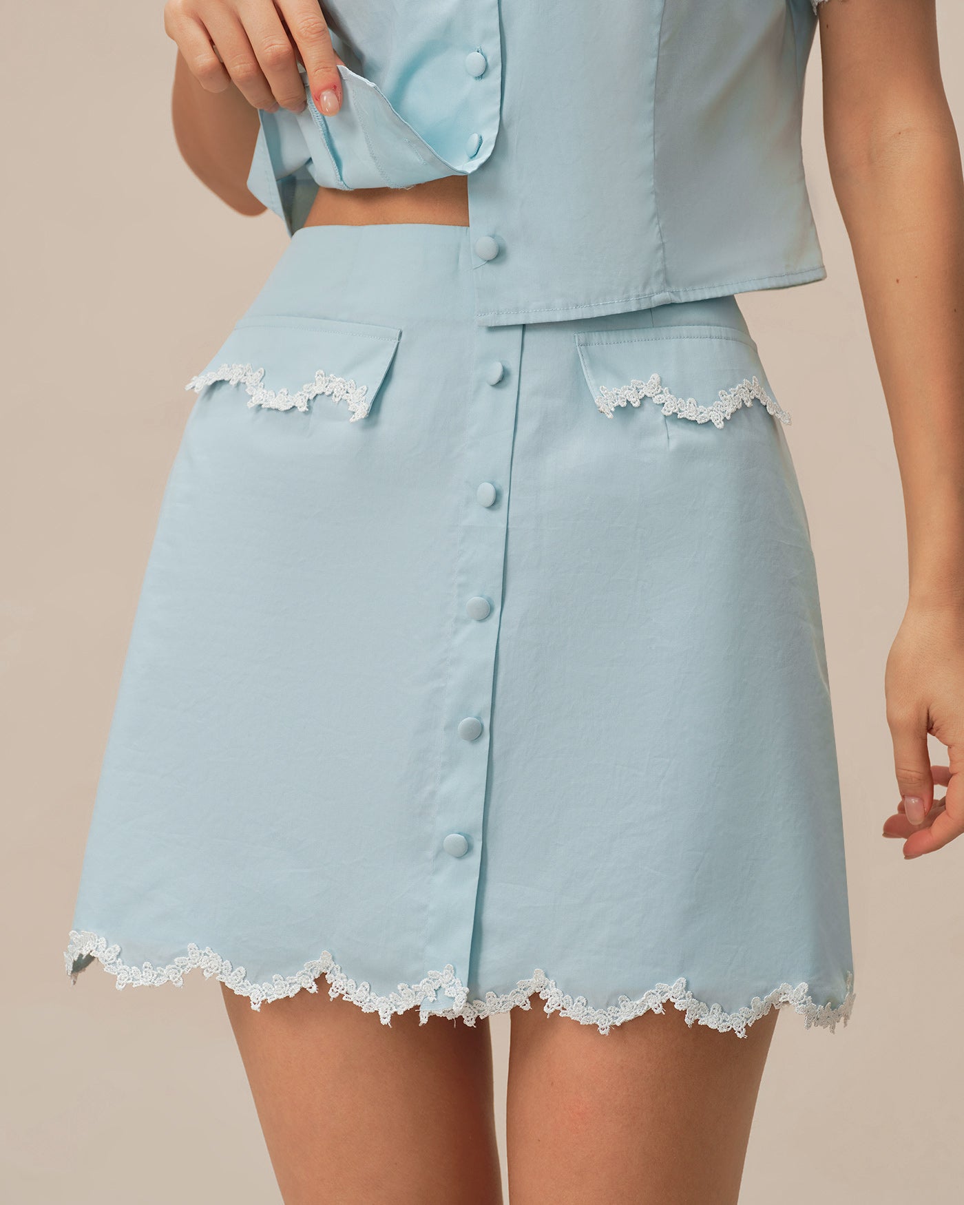 Lara Women's Mini Skirt | 100% Cotton, Lace A-Line with Pockets