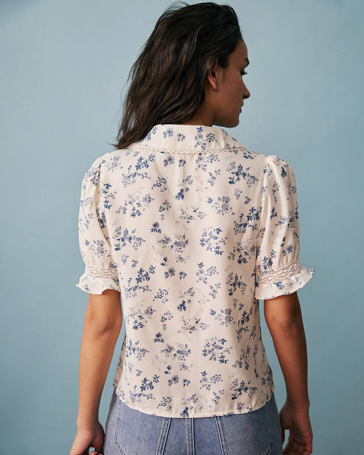 Lara Women's Shirt | Floral Print, Lace Spliced V-Neck